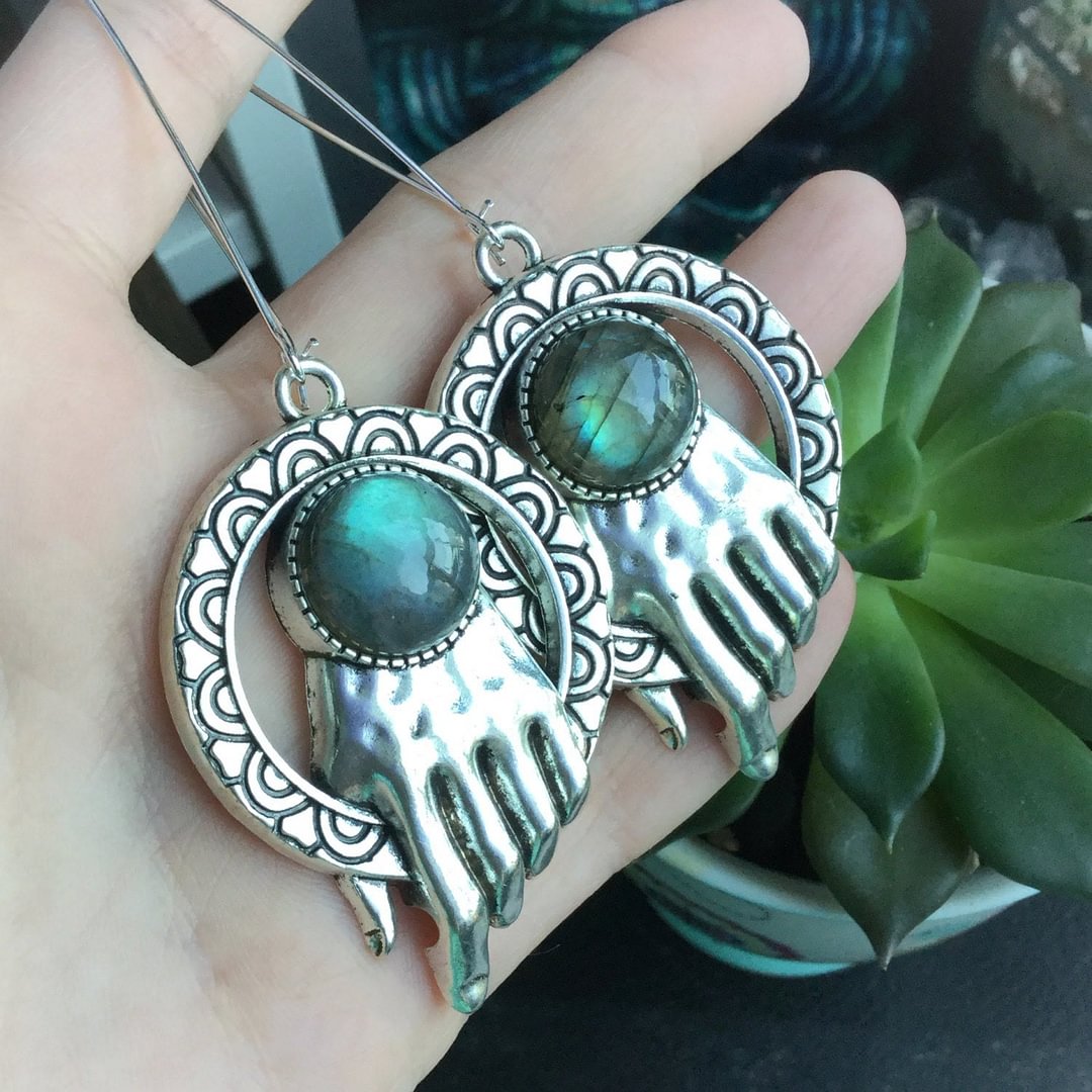 Labradorite Hand Design Earrings