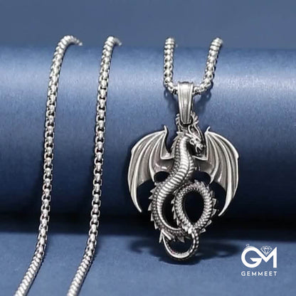 Men's Silver Winged Dragon Necklace