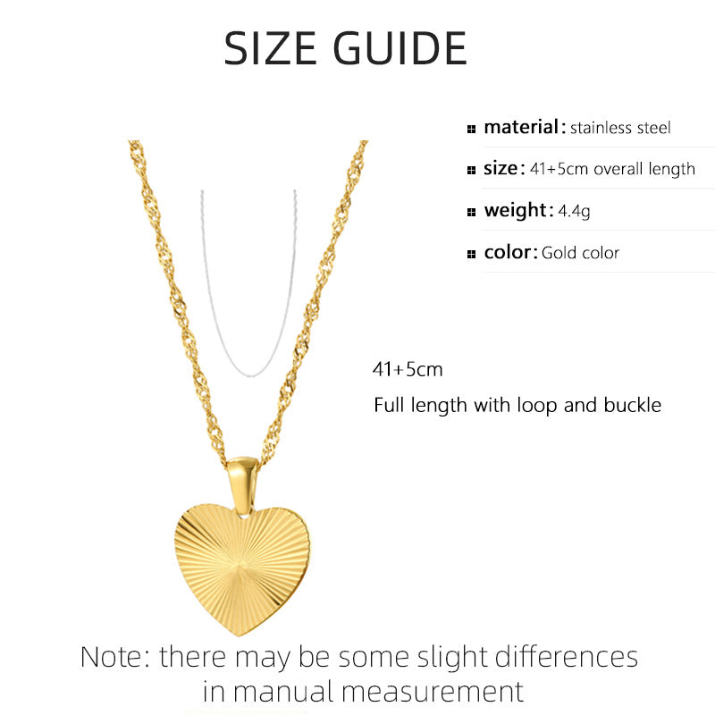 Radial Texture Heart Shape Disc Pendant Necklace