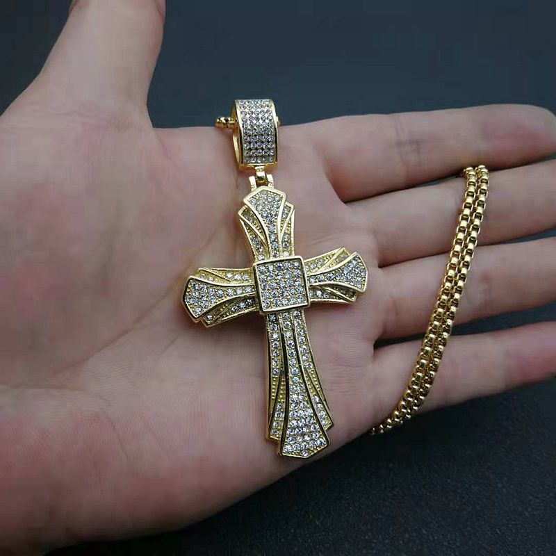 Hip Hop Full Zircon Gold Cross Pendant