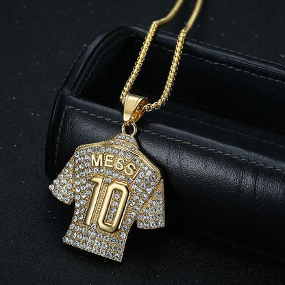 New Hip-hop Hiphop Jewelry Titanium Steel Gold-plated Inlaid Zircon Football MESSI10 Jersey Pendant