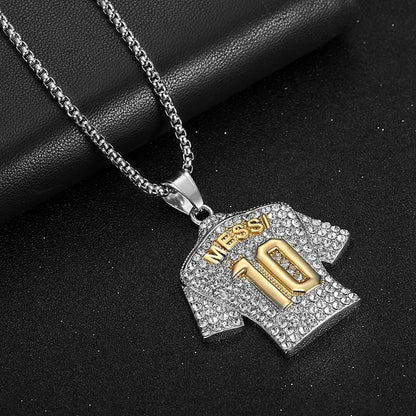 New Hip-hop Hiphop Jewelry Titanium Steel Gold-plated Inlaid Zircon Football MESSI10 Jersey Pendant