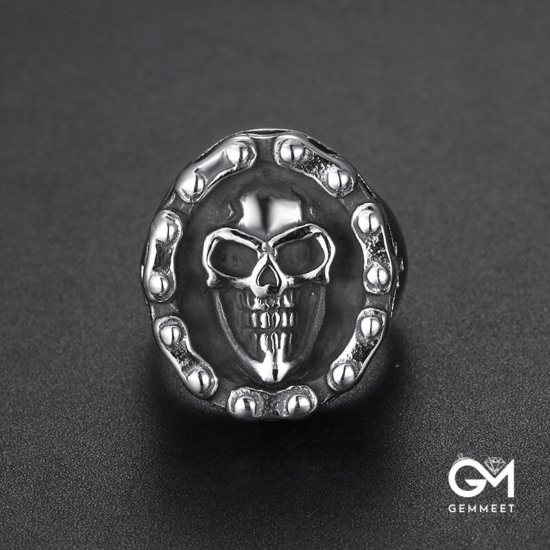 Titanium Steel Vintage Wheel Skull Ring