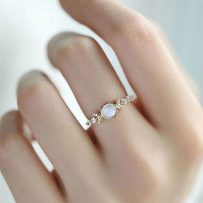 White Butterfly Shell Full Moon Ring