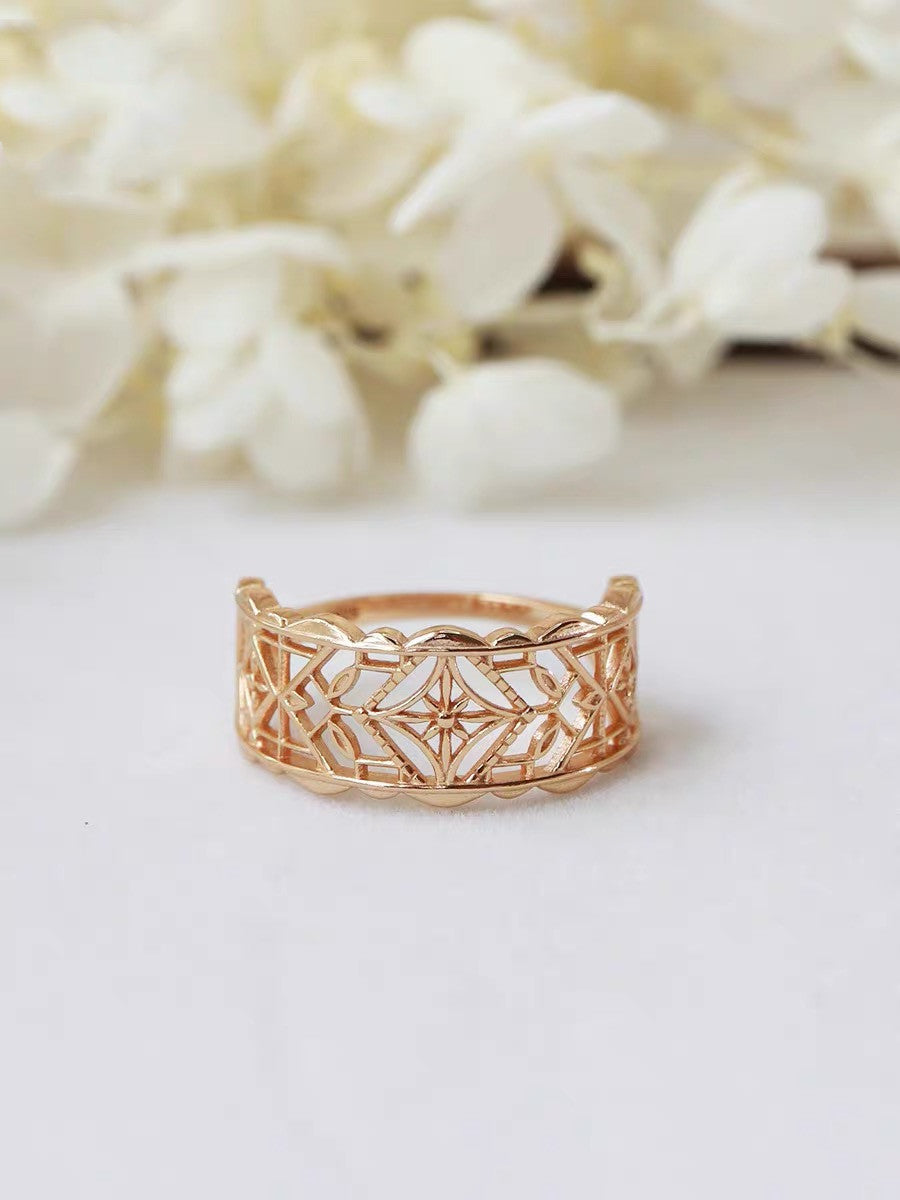 French Retro Palace Hollow Lace Casement Open Ring