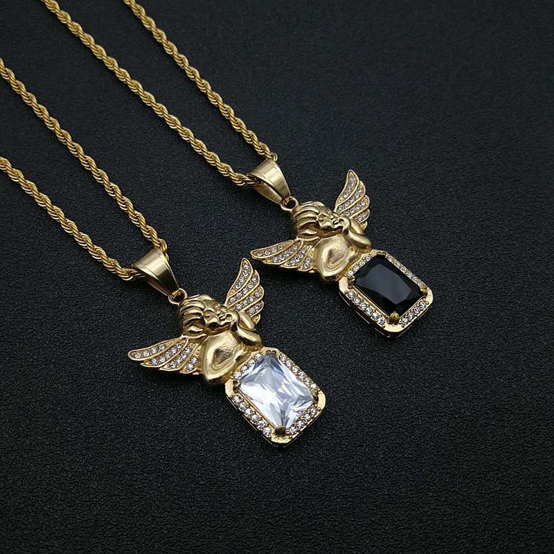 HIPHOP Jewelry Gold-plated Artificial Gemstone Angel Pendant