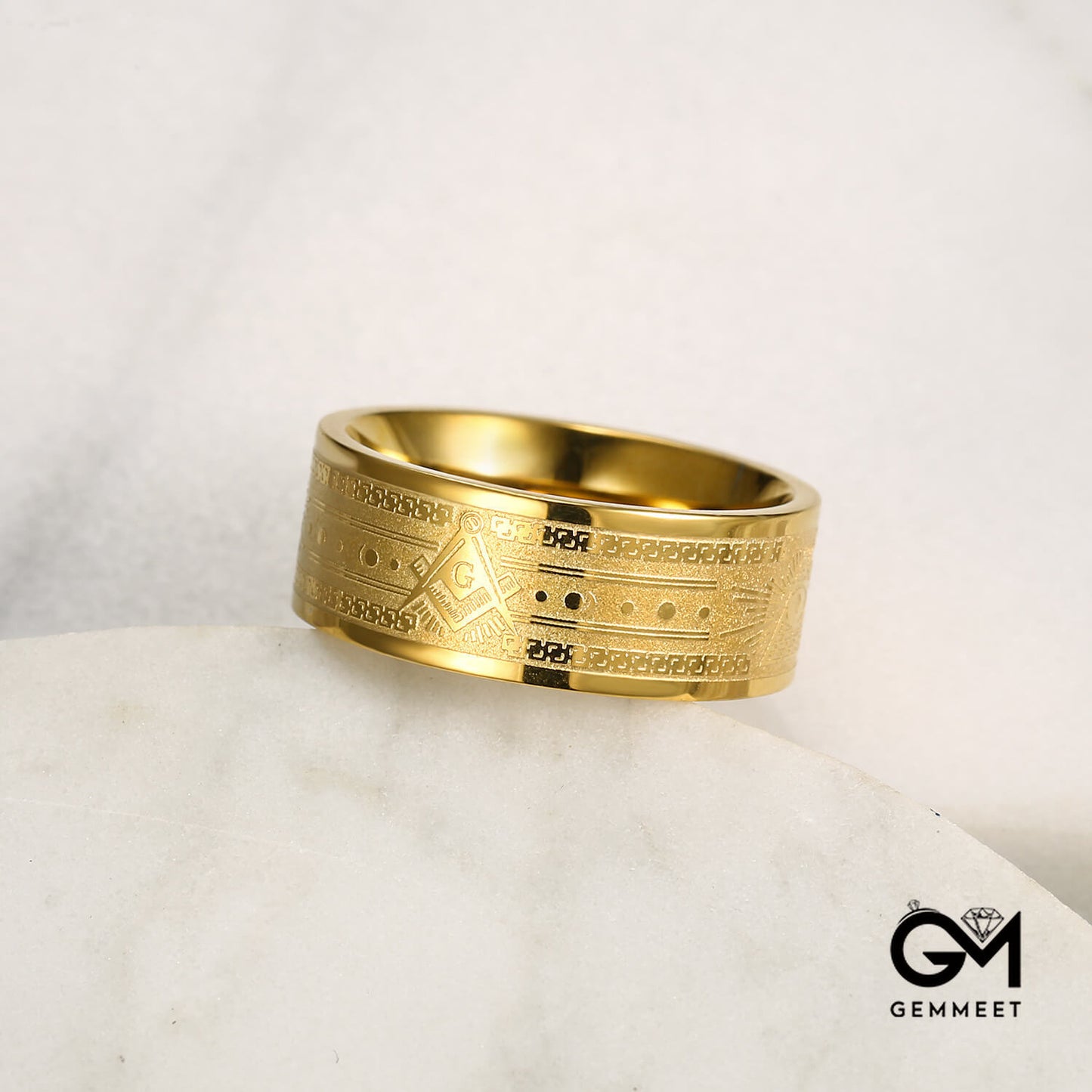 Gold Stainless Steel God's Eye Men's Blank Logo Corrosion Ring