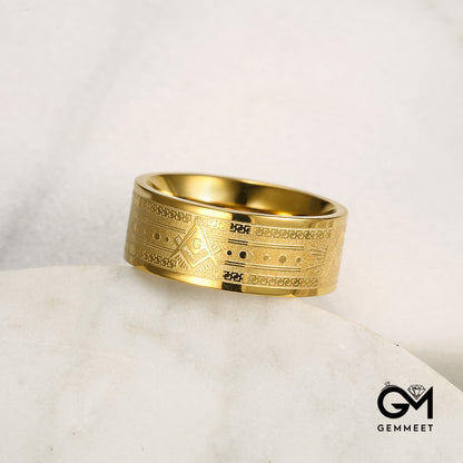 Gold Stainless Steel God's Eye Men's Blank Logo Corrosion Ring