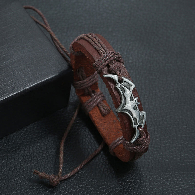 Handwoven Cowhide Bat Alloy Bracelet