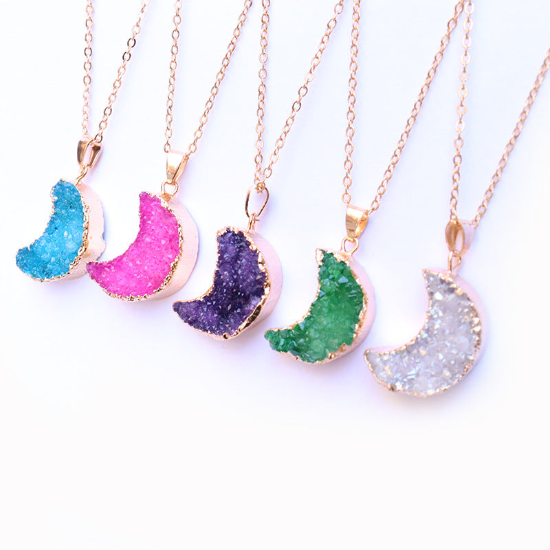 Natural Irregular Moon Shape Color Stone Necklace