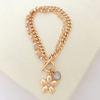 Flower Heart Pearl Bracelet