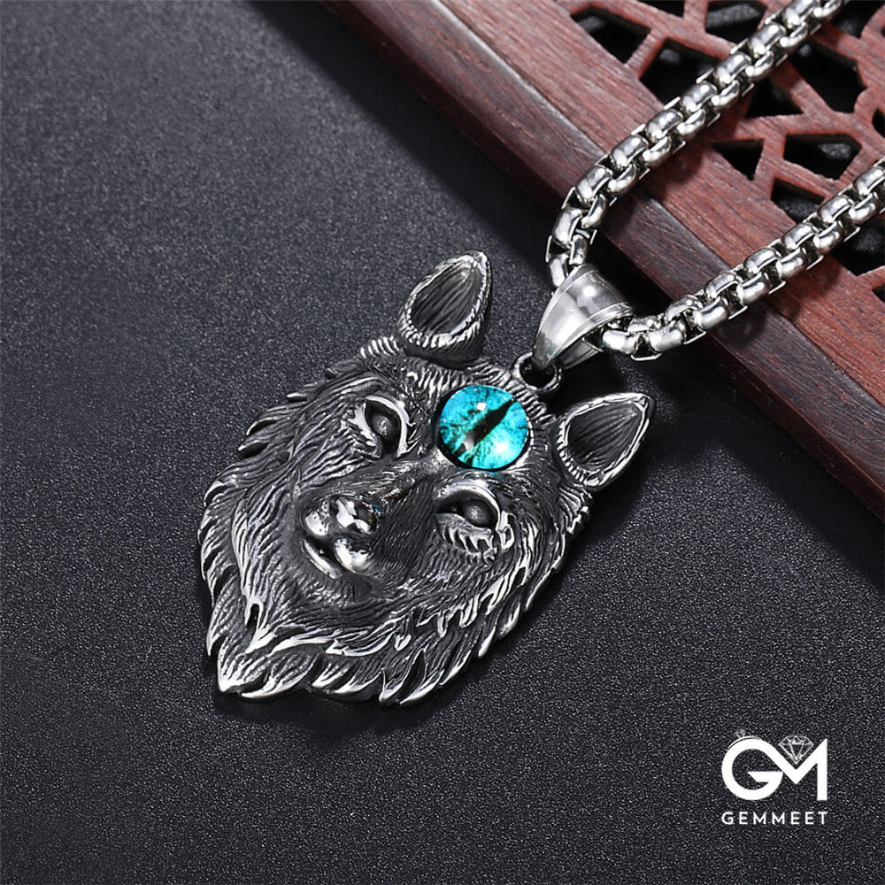 Punk Retro Animal Wolf Head Eyeball Pendant Necklace