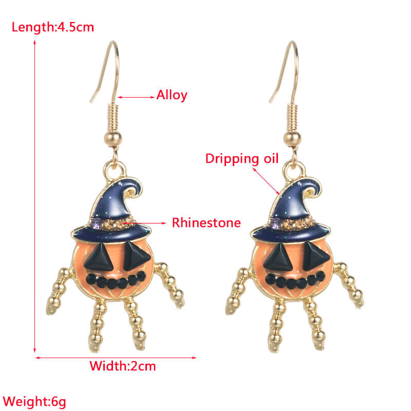 Halloween Creative Personality Hip Hop Earrings New Trend Pumpkin Skull Alloy Oil Drip Earrings