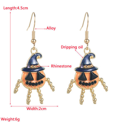 Halloween Creative Personality Hip Hop Earrings New Trend Pumpkin Skull Alloy Oil Drip Earrings