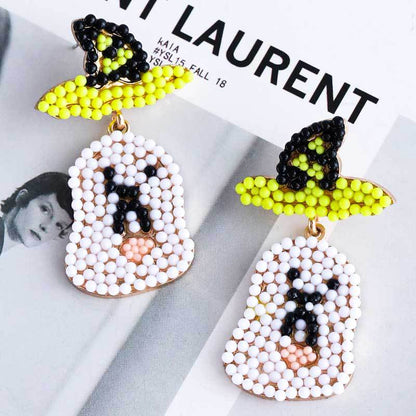 Halloween Little Ghost Witch Hat Stitching Bead Earrings