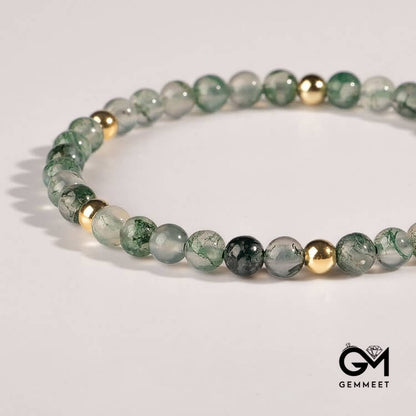 Moss Agate 4mm Beaded Adjustable Bracelet