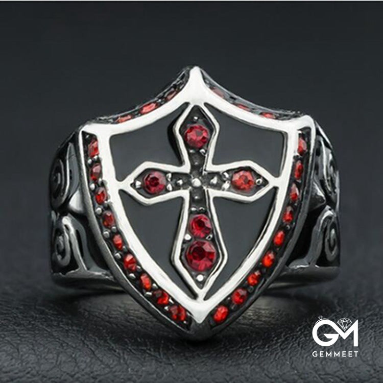 Punk Cross Red Zircon Ring