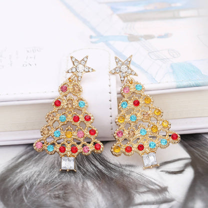 Christmas Party Earrings New Personality Temperament Inlaid Color Zircon Christmas Tree Fashion Earrings