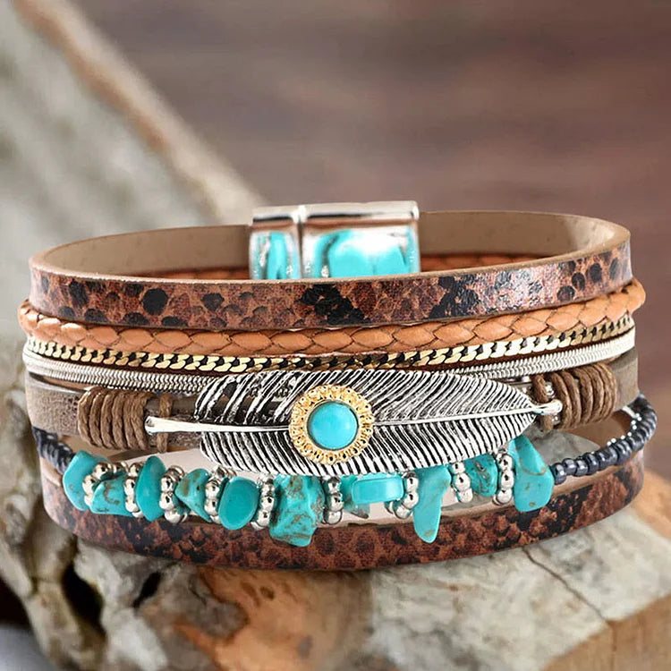 Brown Vintage Turquoise Multi-layer Leather Bracelet