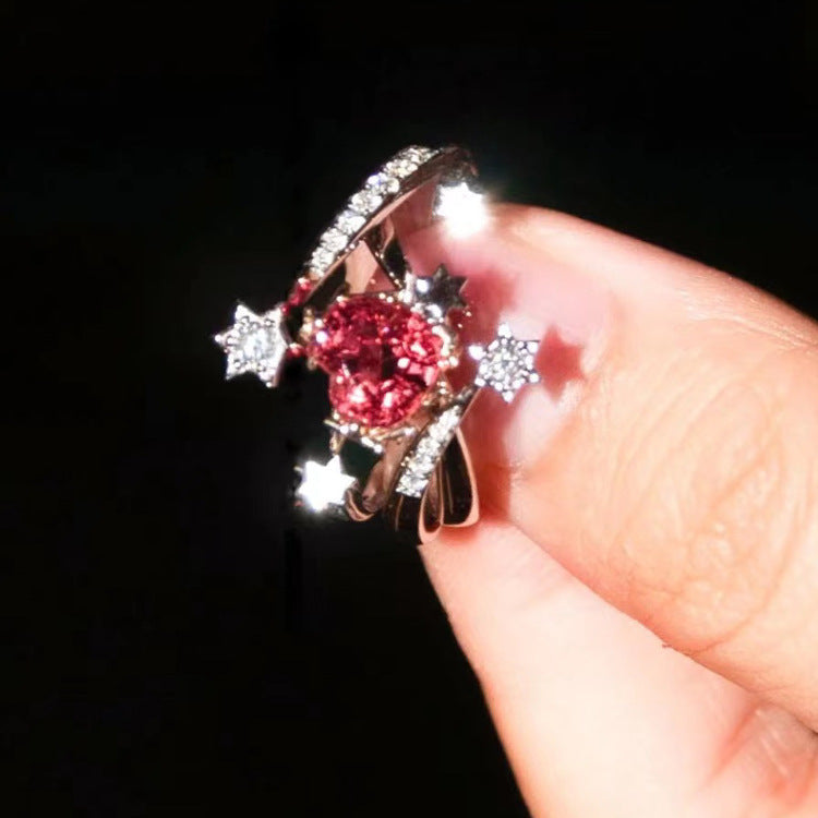 Inlaid Red Zircon Open Ring