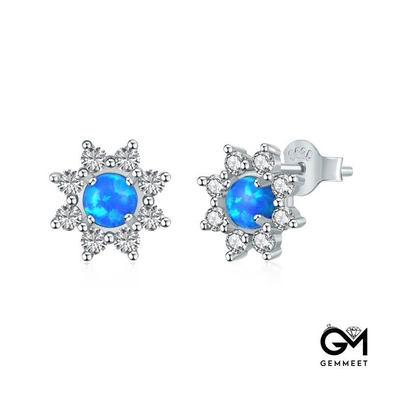 S925 Silver Blue Synthetic Opal Sunflower Earrings