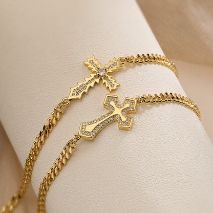 Cross Shape Pendant Cuban Bracelet