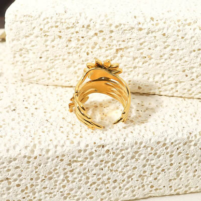 Women's 18K Gold Plated Pearl Sunflower Ring