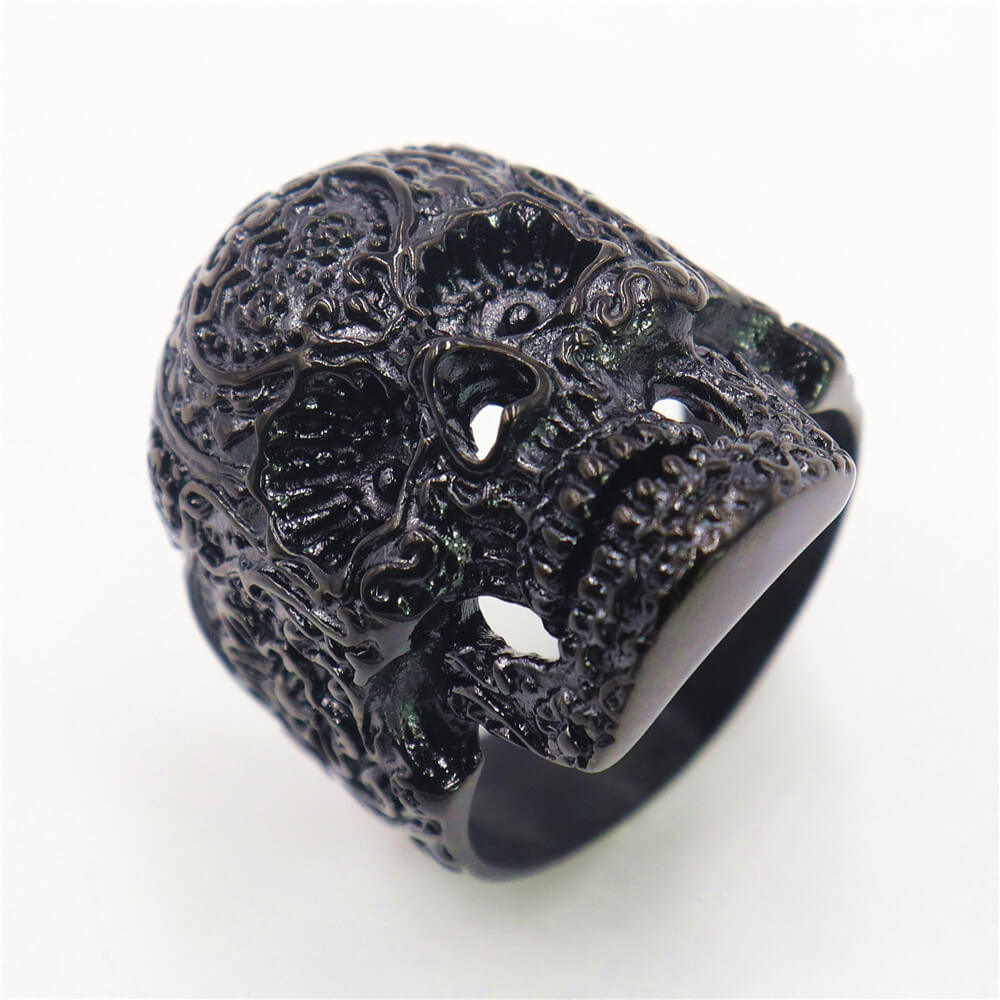 Stainless Steel Colorful Engraved Skull Ring