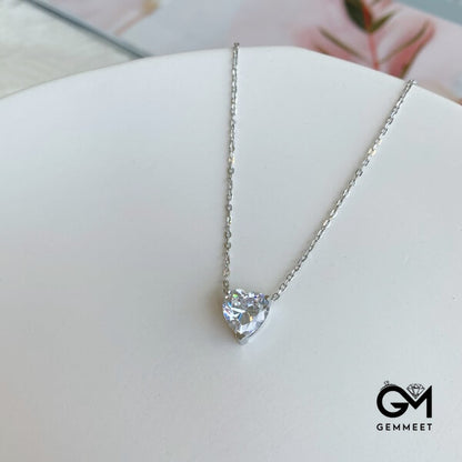 S925 Sterling Silver White Heart-shaped Zircon Necklace