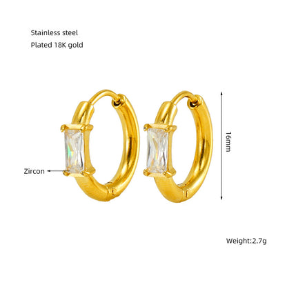 Rectangle Stone Chunky Huggie Hoop Earrings