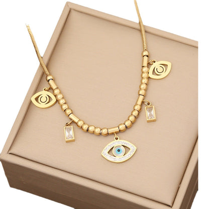 Hollow Evil Eye Golden Bead Pendant Bracelet Necklace & Earrings