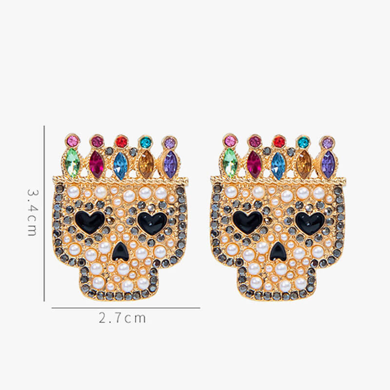 New Alloy Pearl Color Diamond Halloween Skull Earrings Trendy Personality Earrings