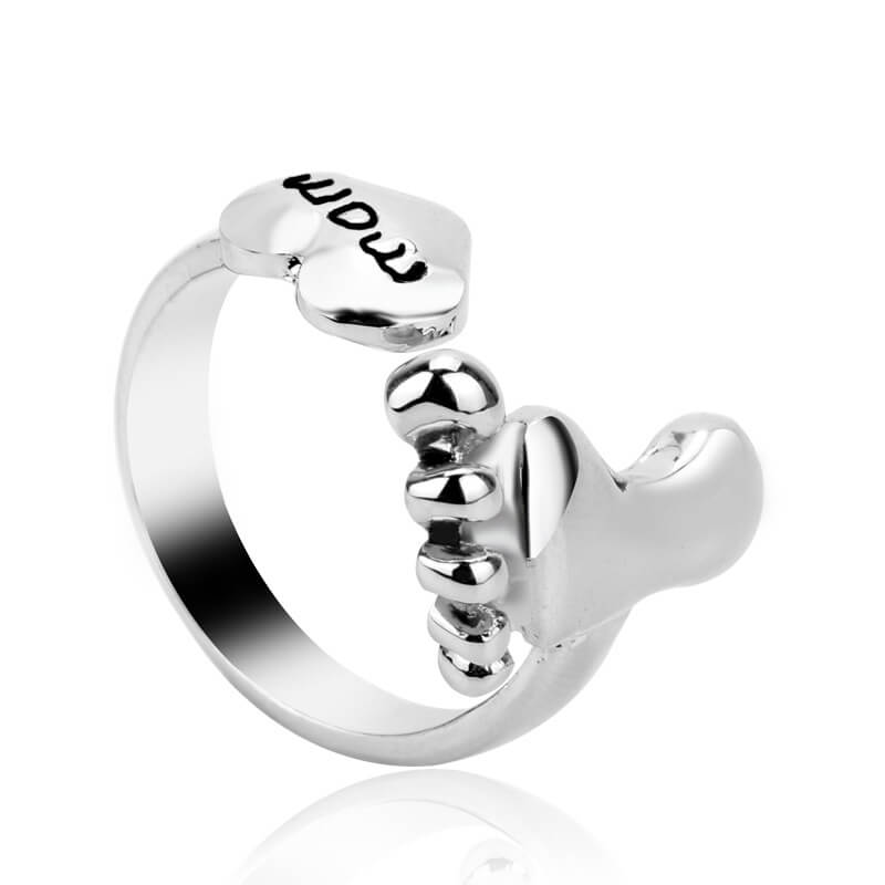 Cute Baby Feet & Love Mom Adjustable Ring