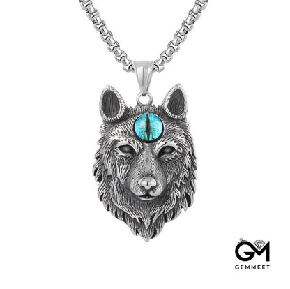 Punk Retro Animal Wolf Head Eyeball Pendant Necklace