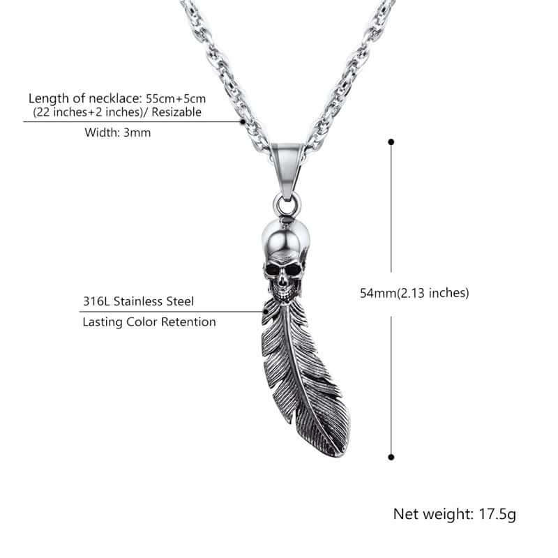 Punk Biker Skull Feather Necklace