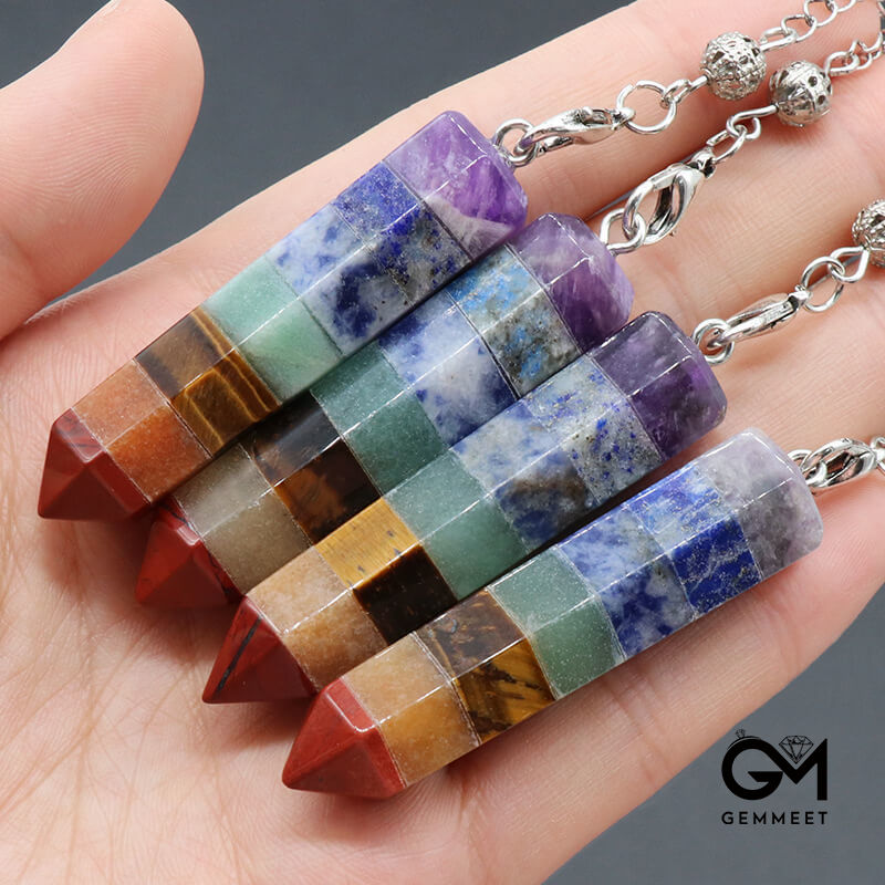 Seven Color Stone Hexagon Column Spirit Pendulum