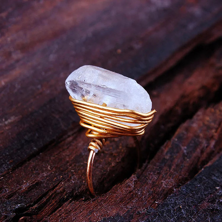 Handmade Natural Stone Crystal Wire Wrap Ring