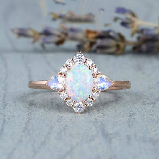 Opal Moonstone White Zircon Womens Ring