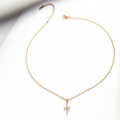 Colored Zircon Cross Clavicle Chain for Women