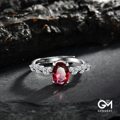 Oval Ruby Quartz Zircon Adjustable Ring