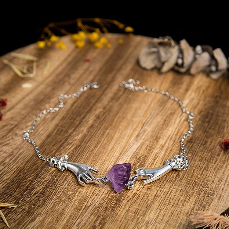 Amethyst Angel Hand Healing Necklace