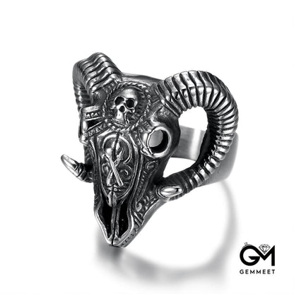 Satan Sheep's Head Titanium Steel Polished Men's Ring