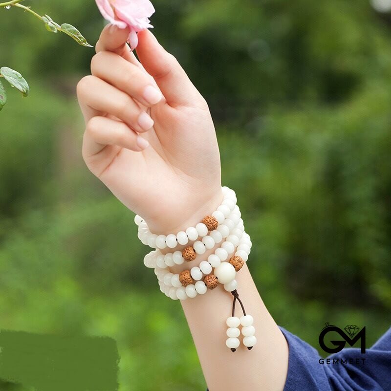 White Jade Bodhi 108 Beads Hand-held Rosary Bracelet