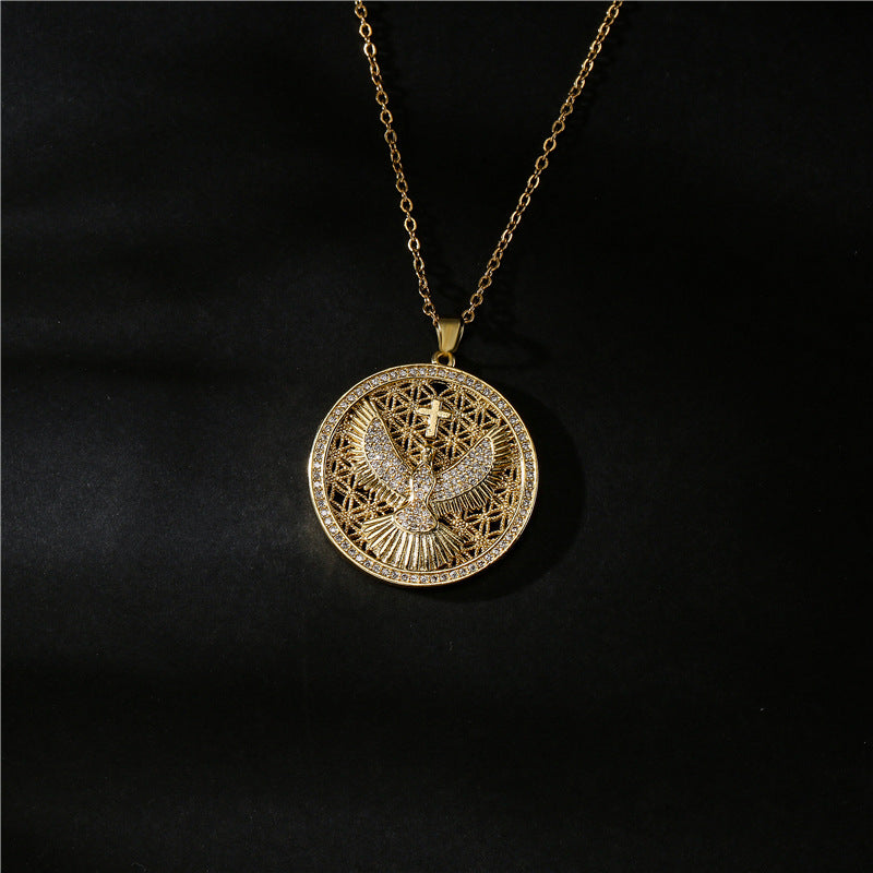 Eagle & Cross Disc Pendant Necklace