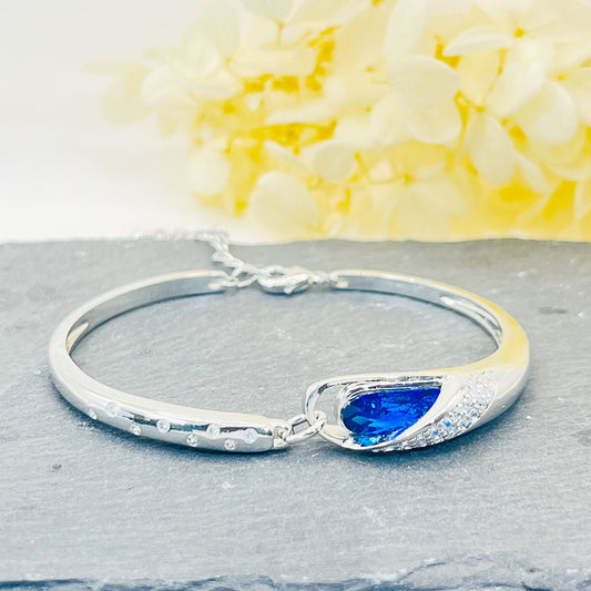 White Gold Plated Angel Tears Blue Zircon Bangle Bracelet