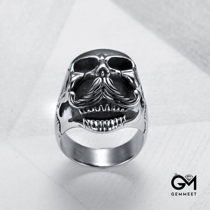 Titanium Steel Handlebar Mustache Human Skull Ring