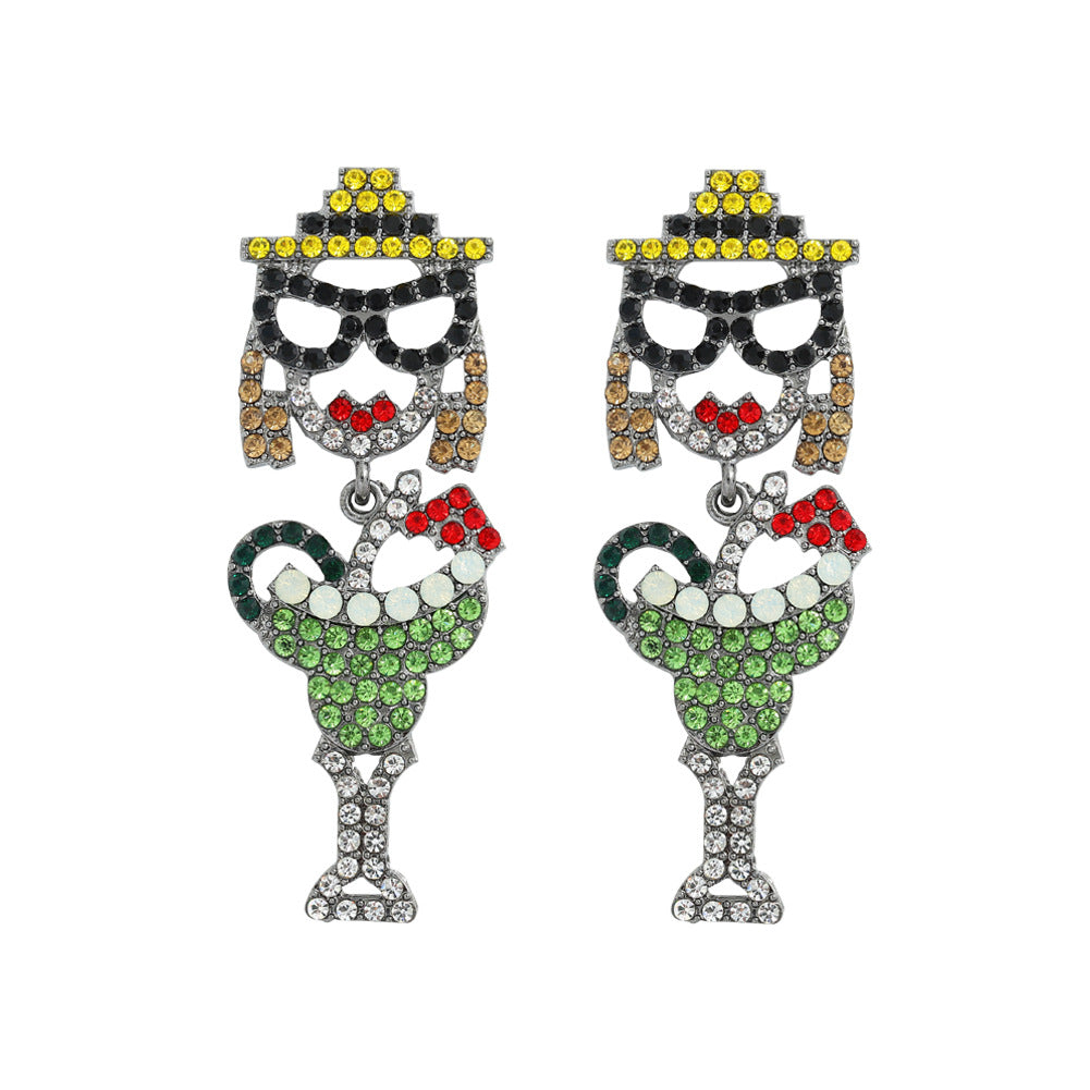 Cartoon Character Cute Long Alloy Inlaid Zircon Sparkling Earrings