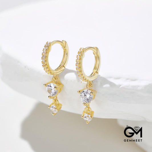 S925 Sterling Silver Simple White Zircon Golden Earrings