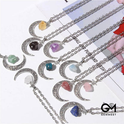 Silver Moon Stone Pendant Necklace