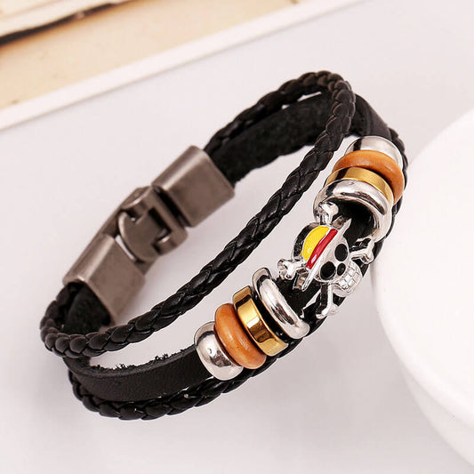 Punk Braided Leather Simple Multi-layer Ghost Head Buckle Bracelet